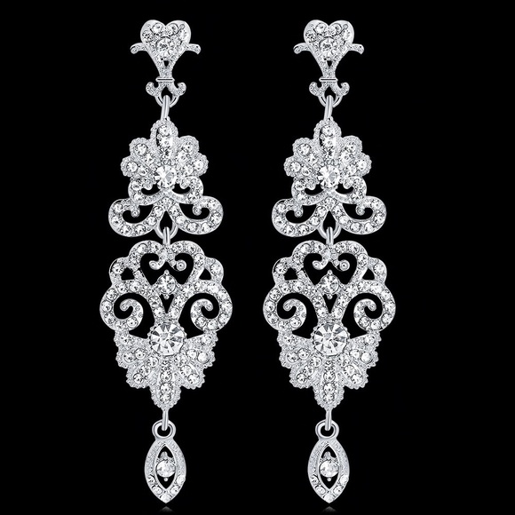 Jewelry - Clip On Chandelier clear crystal drop vintage rhinestone earrings bridal New